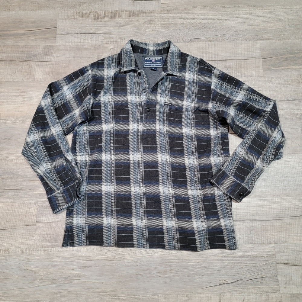 Polo Sport Ralph Lauren Size Large Henley Flannel Long Sleeve Brushed Shirt Y2K